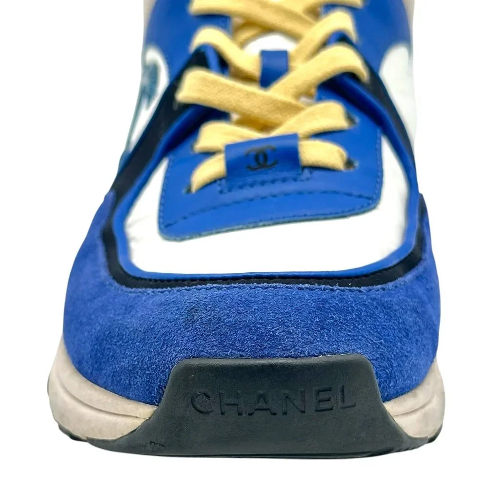 Chanel Cobalt Blue & Butter Yellow Logo Sneakers